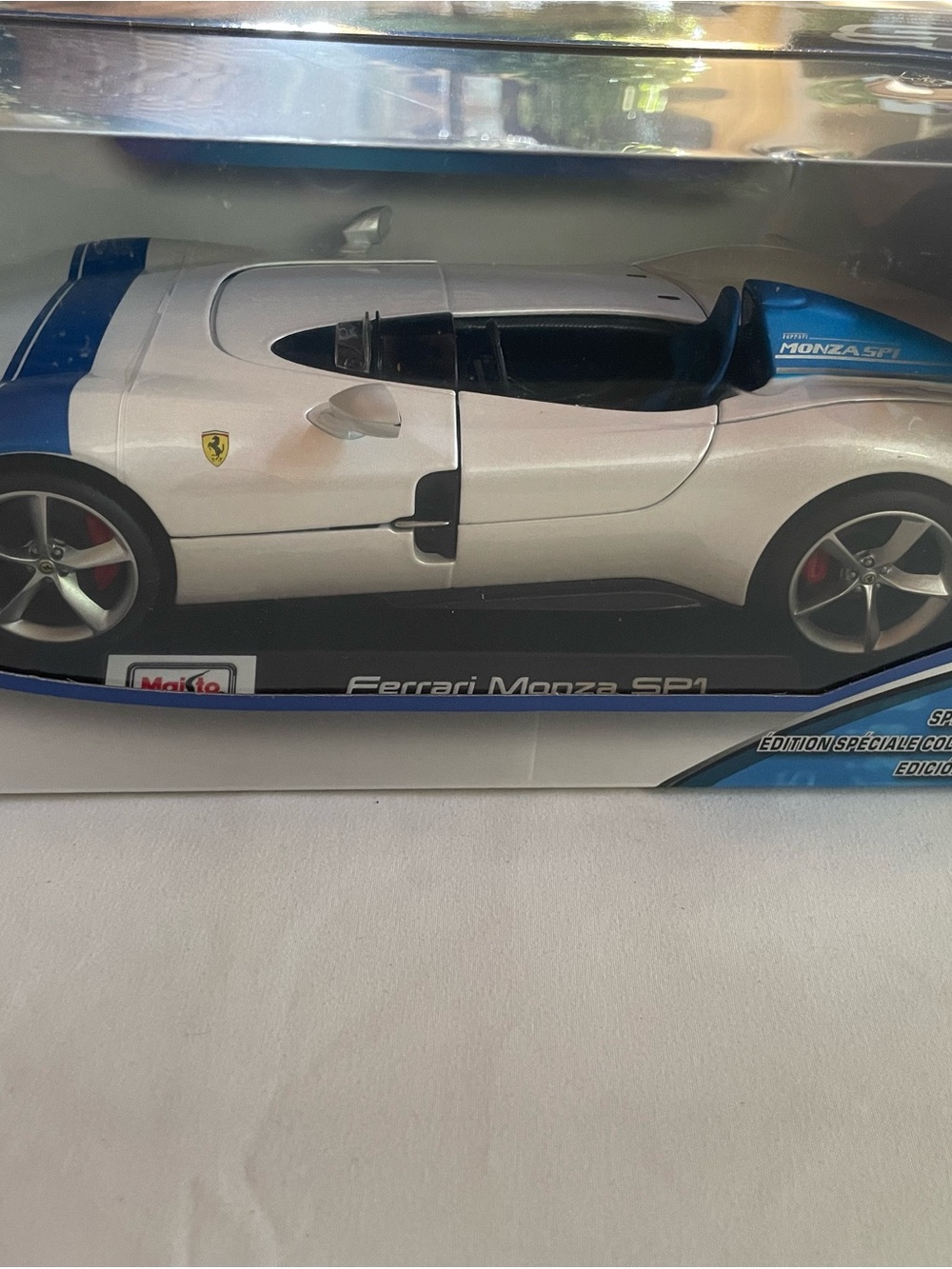 Ferrari White and Blue Monza SP1 Model Car